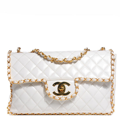 Chanel Patent Quilted Jumbo XL Chain Around Flap White 1 of 9