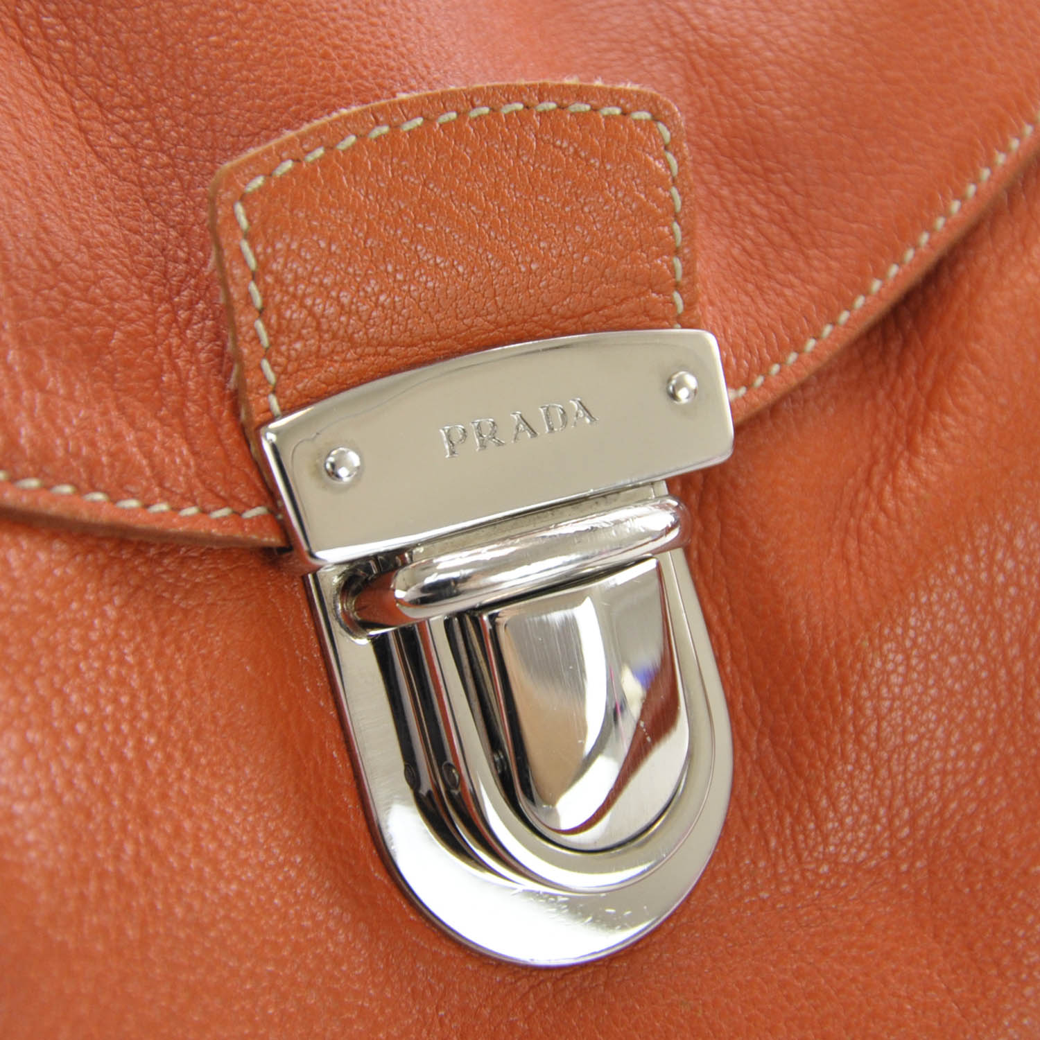 Prada Vitello Foldover Pushlock Satchel Orange 6 of 9