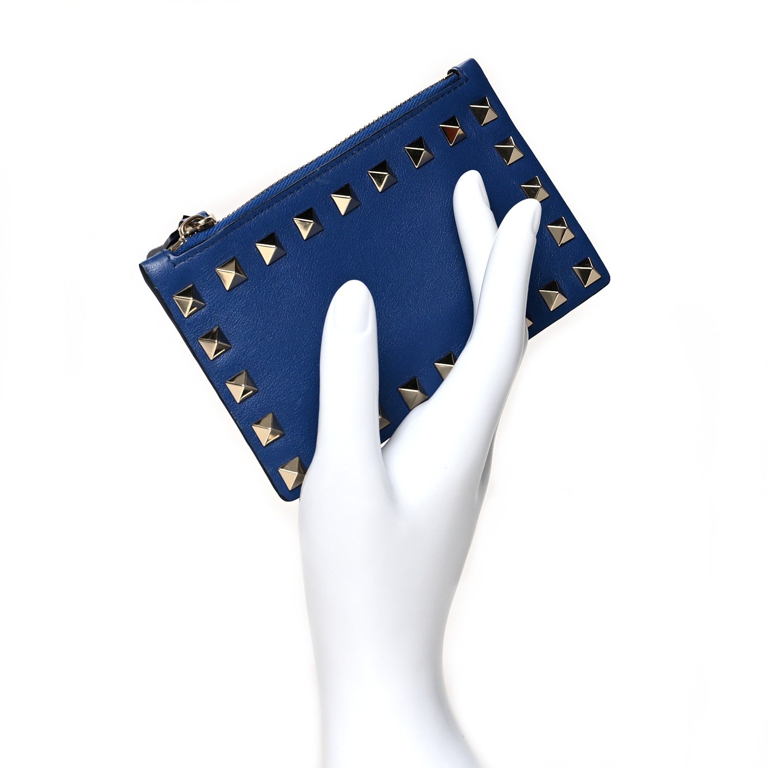 Valentino Garavani Calfskin Rockstud Coin Case Card Holder Baltique 2 of 7
