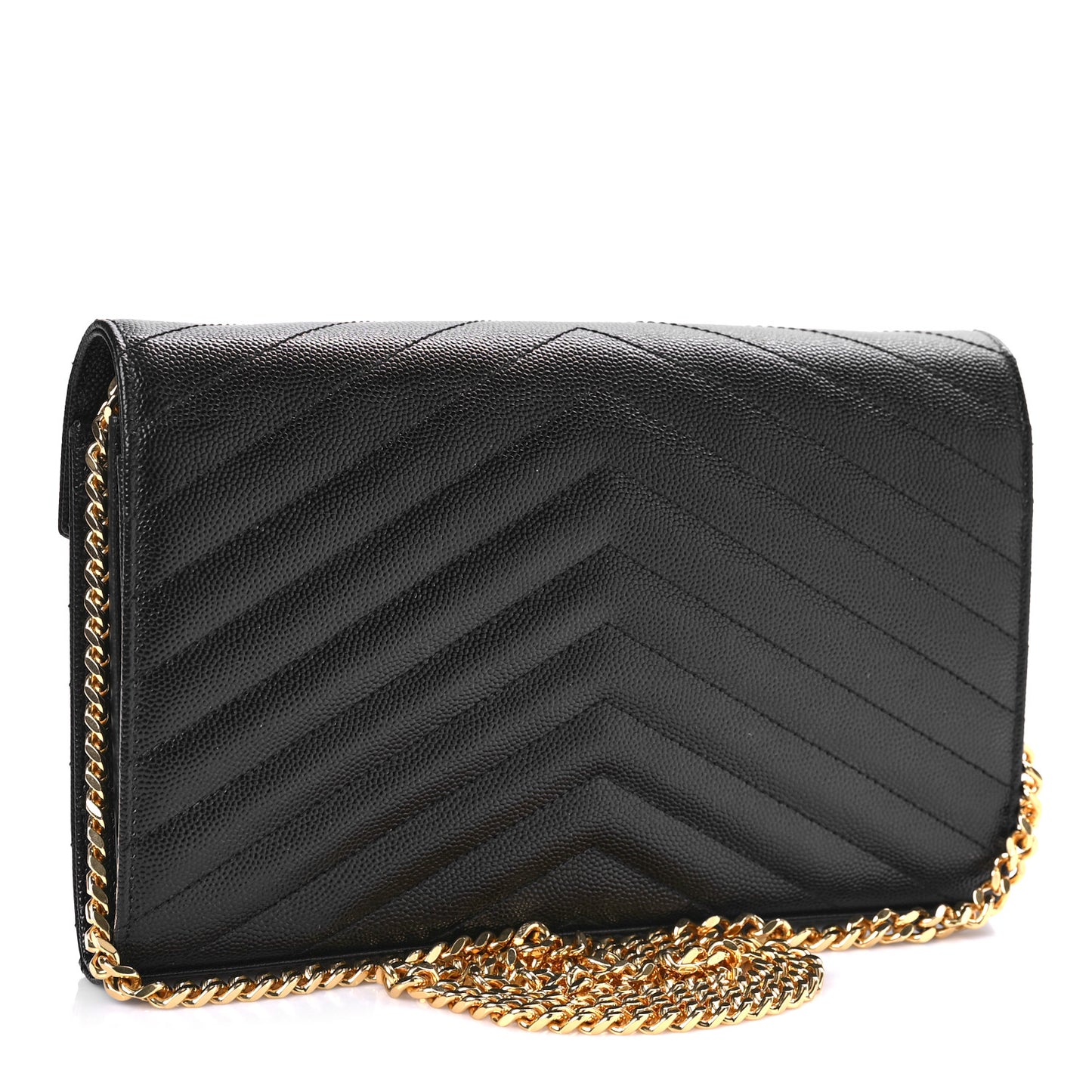 Grain De Poudre Matelasse Chevron Monogram Chain Wallet Black