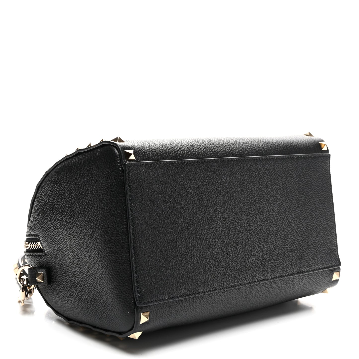 Pebbled Calfskin Rockstud Bowling Bag Black