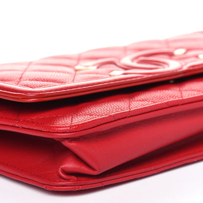 Chanel Caviar Quilted CC Filigree Wallet On Chain WOC Red 9 of 12
