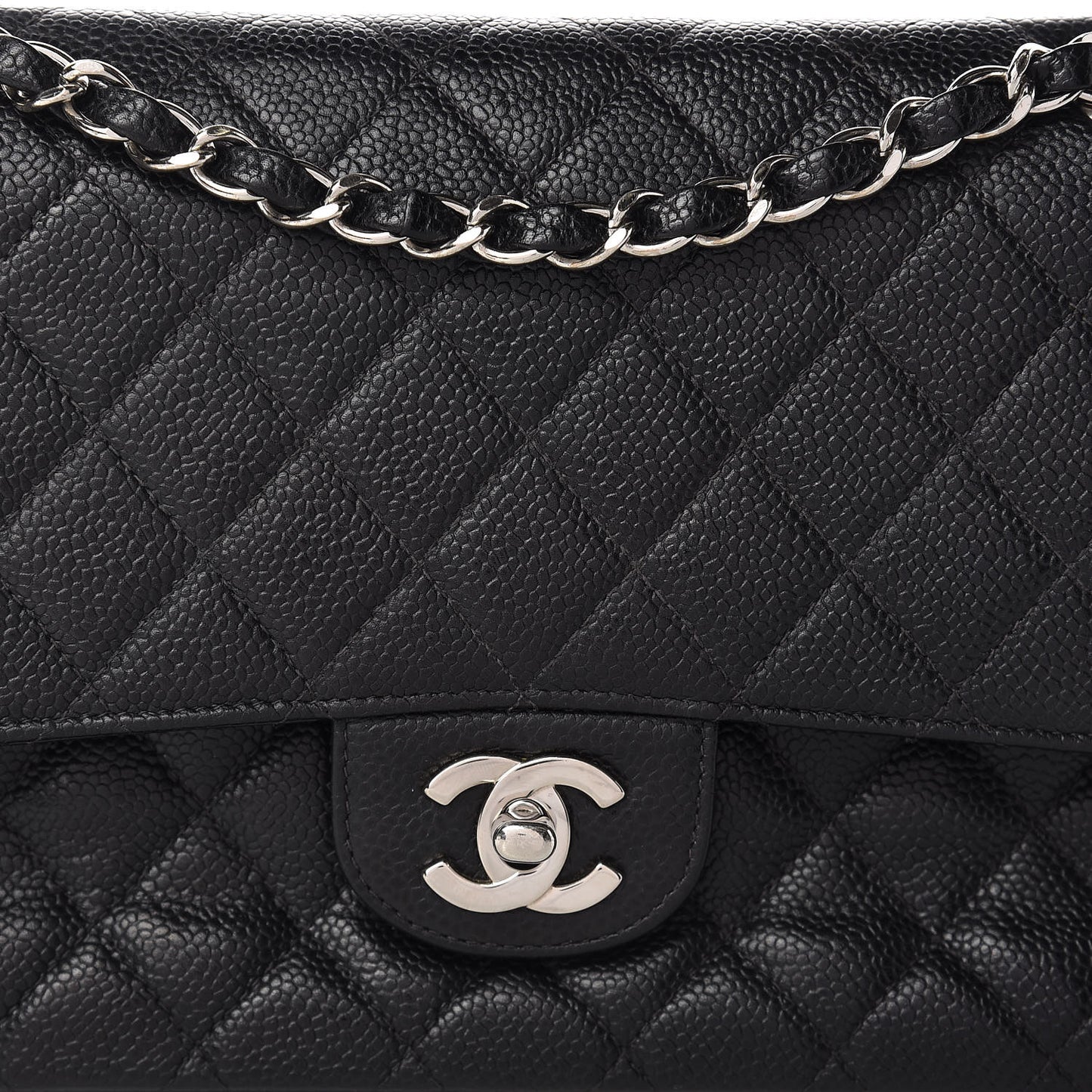 Caviar Quilted Medium Double Flap Black