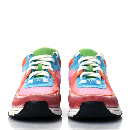 Chanel Fabric Suede Calfskin CC Sneakers 39.5 Coral Light 39.5 White Multicolor 2 of 7