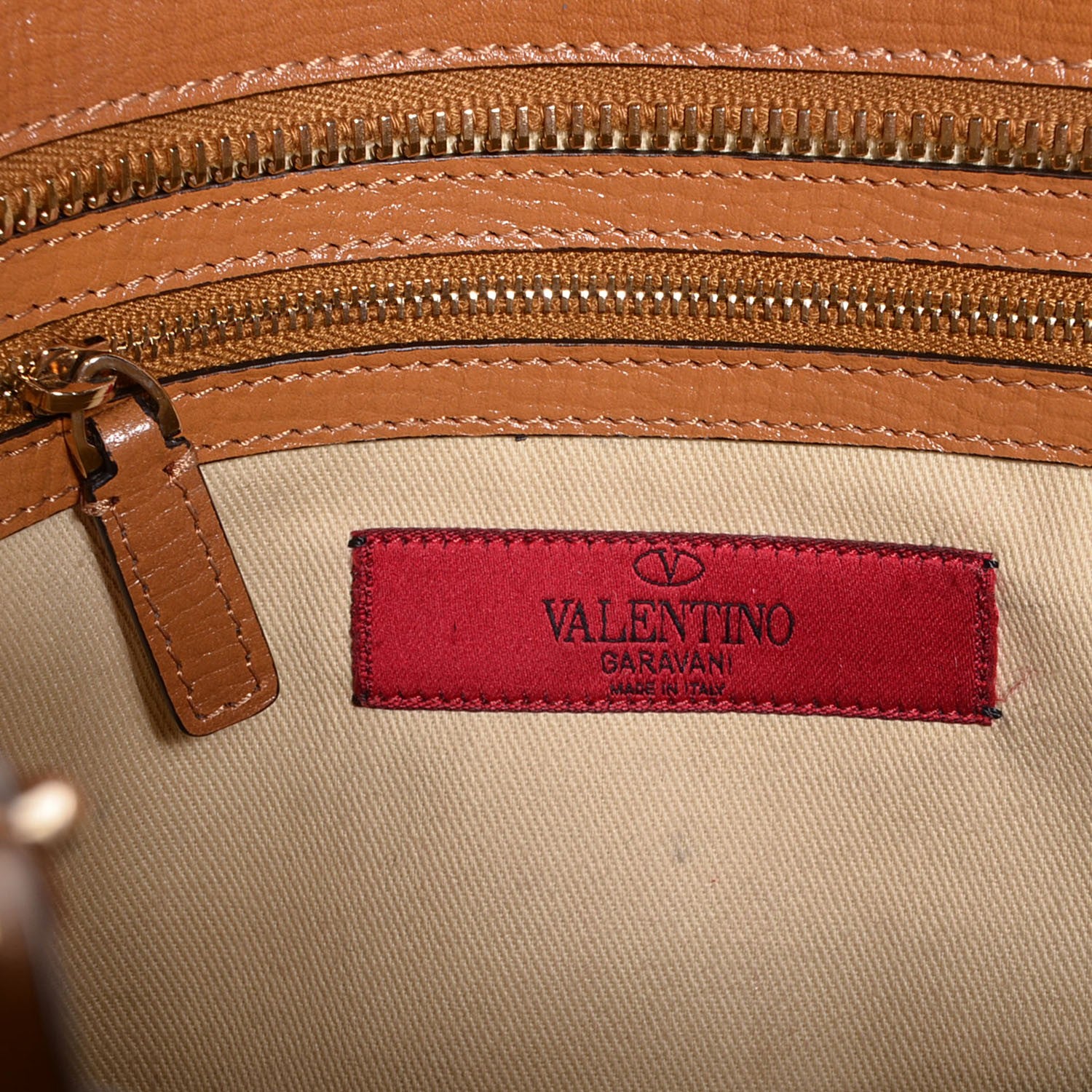 Valentino Garavani Textured Calfskin Rockstud Double Handle Tote Tan 6 of 10