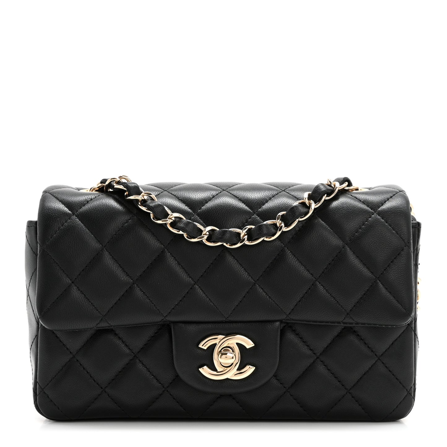 Lambskin Quilted Mini Rectangular Flap Black