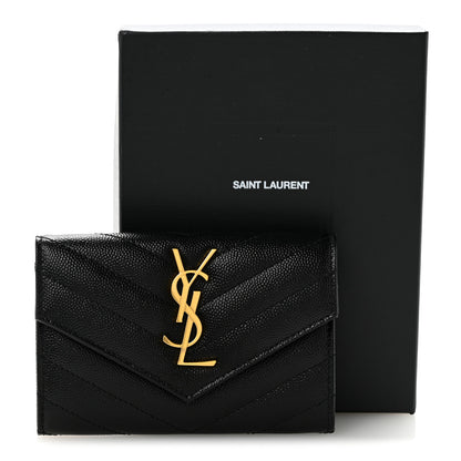 Saint Laurent Grain De Poudre Matelasse Chevron Small Monogram Envelope Wallet Black 9 of 9