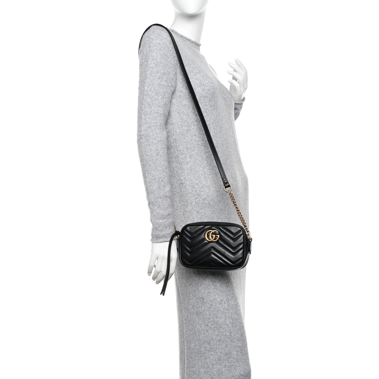 Calfskin Matelasse Mini GG Marmont Chain Shoulder Bag Black