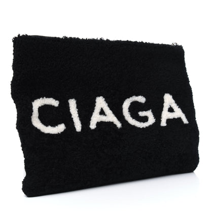 Balenciaga Sheepskin Shearling Contrasted Logo Large Zip Pouch Black 3 of 13