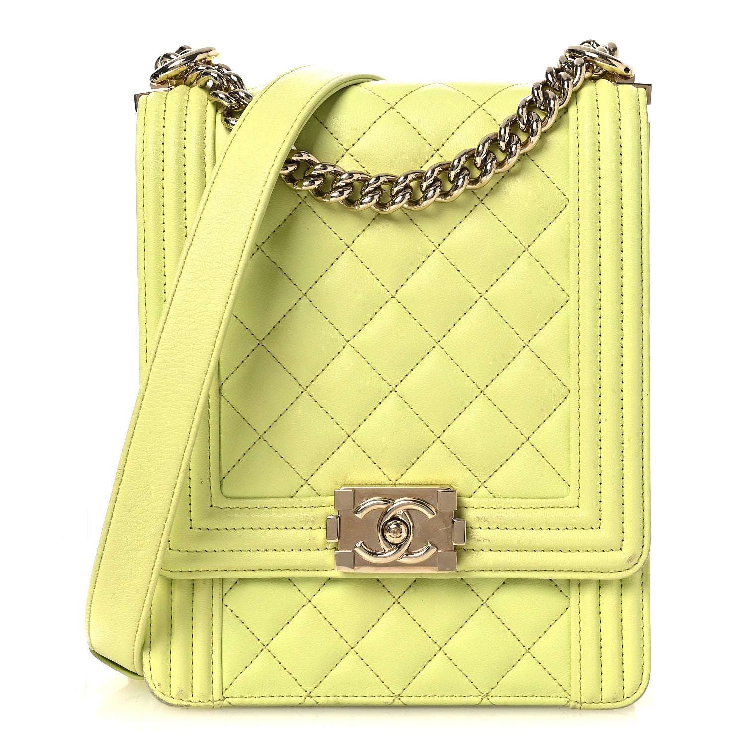 Chanel Calfskin Quilted North South Boy Flap Light Green 1 of 15