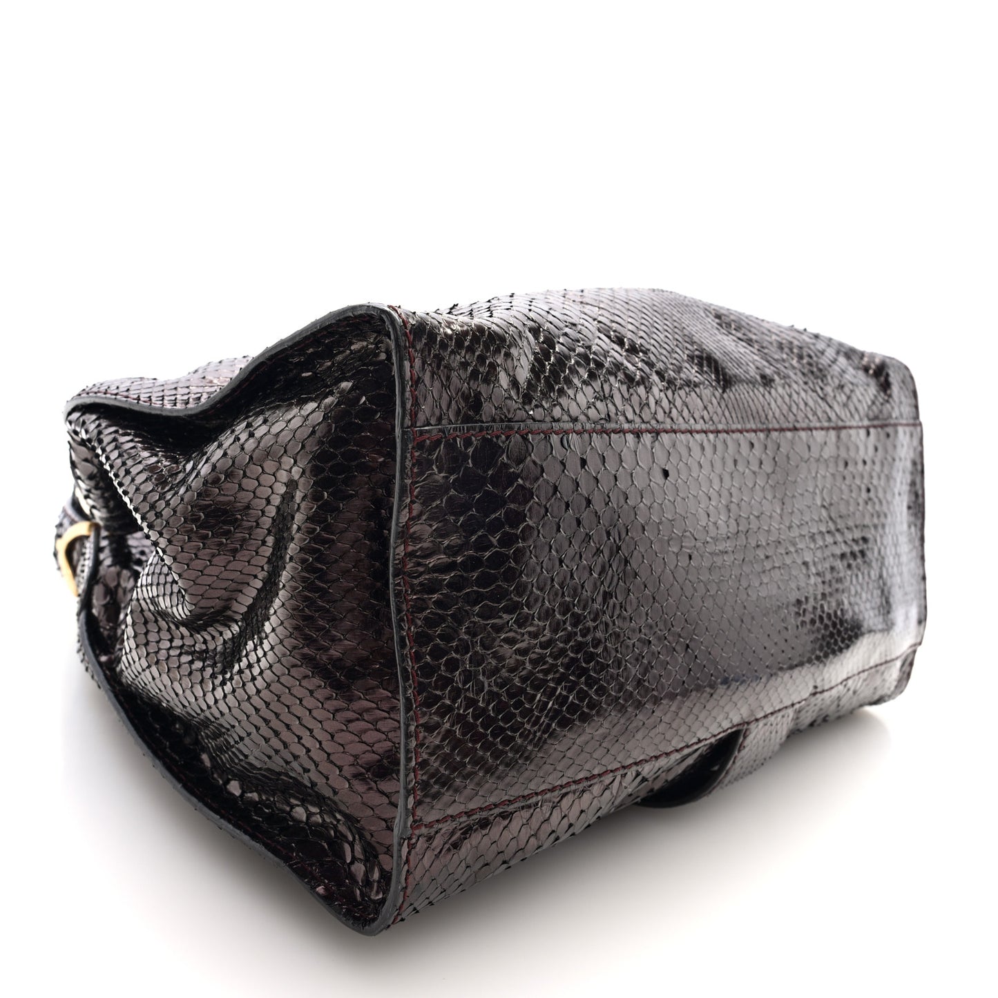 Snakeskin Medium Soft Stirrup Shoulder Bag Brown