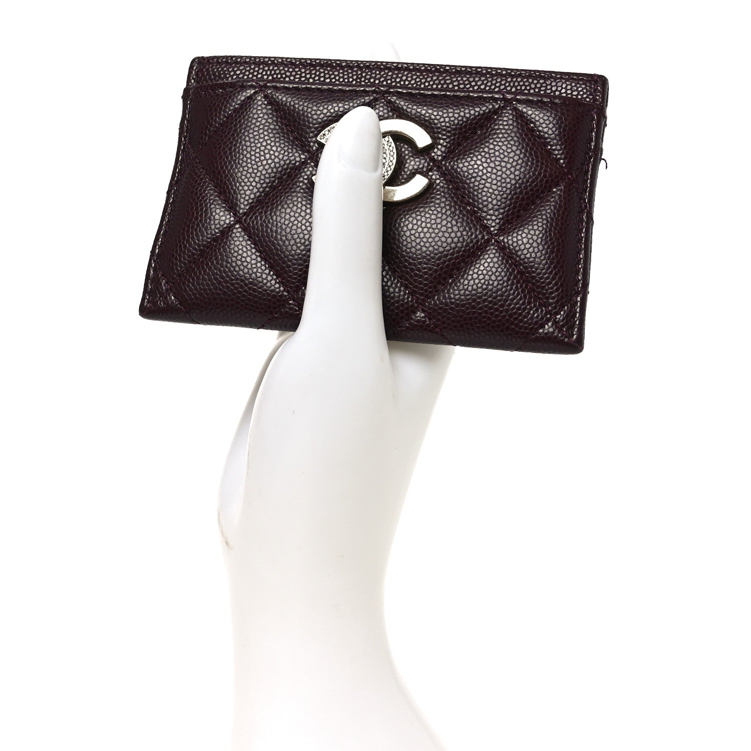 Chanel Caviar Quilted Crystal Card Holder Burgundy 2 of 10