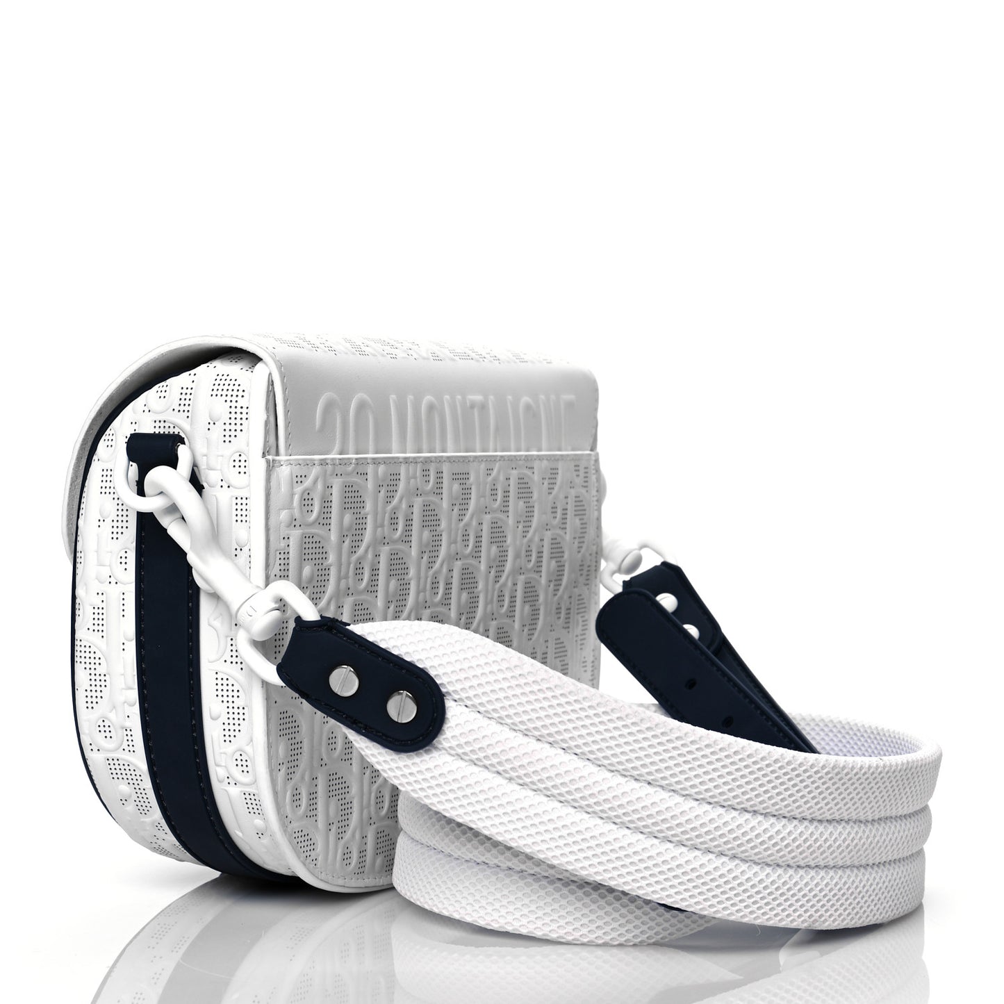 Calfskin Perforated Oblique Medium Bobby Flap White Blue