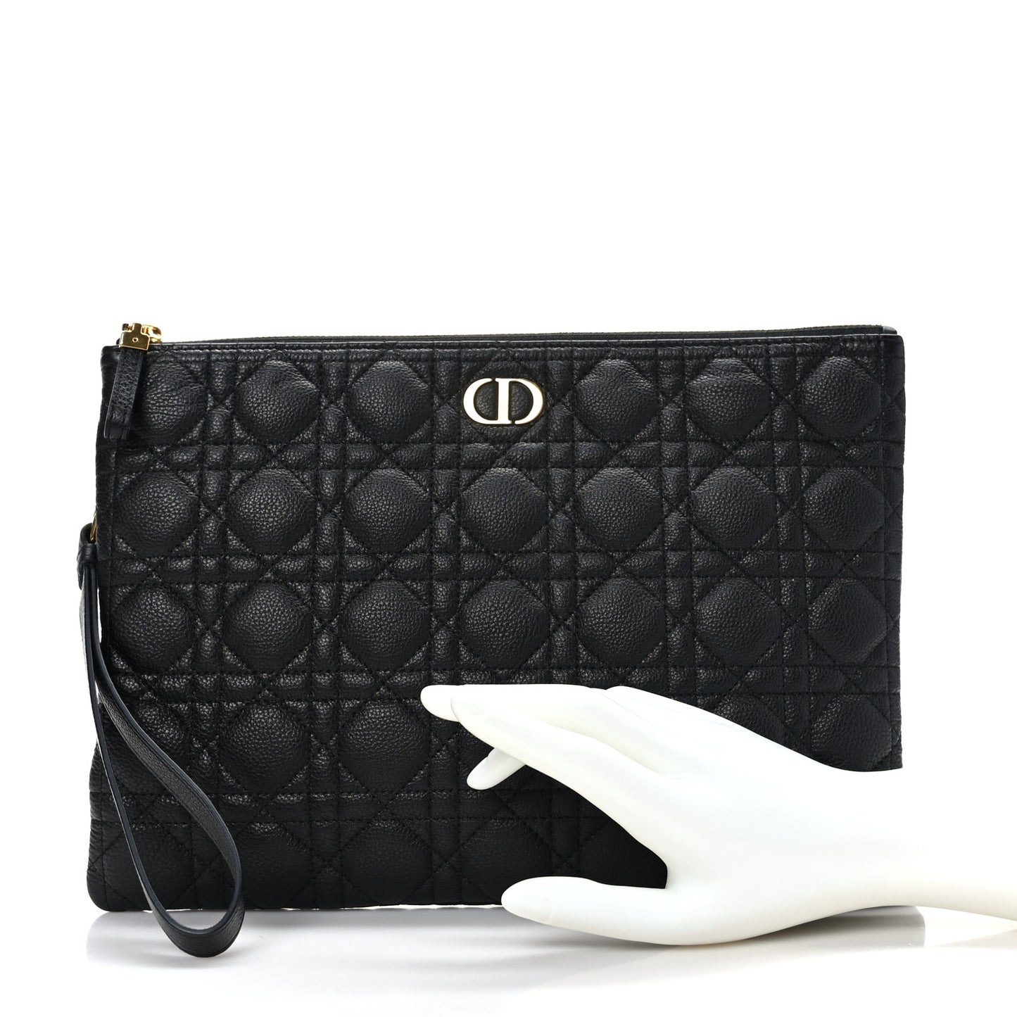Grained Calfskin Cannage Large Caro Daily Pouch Black
