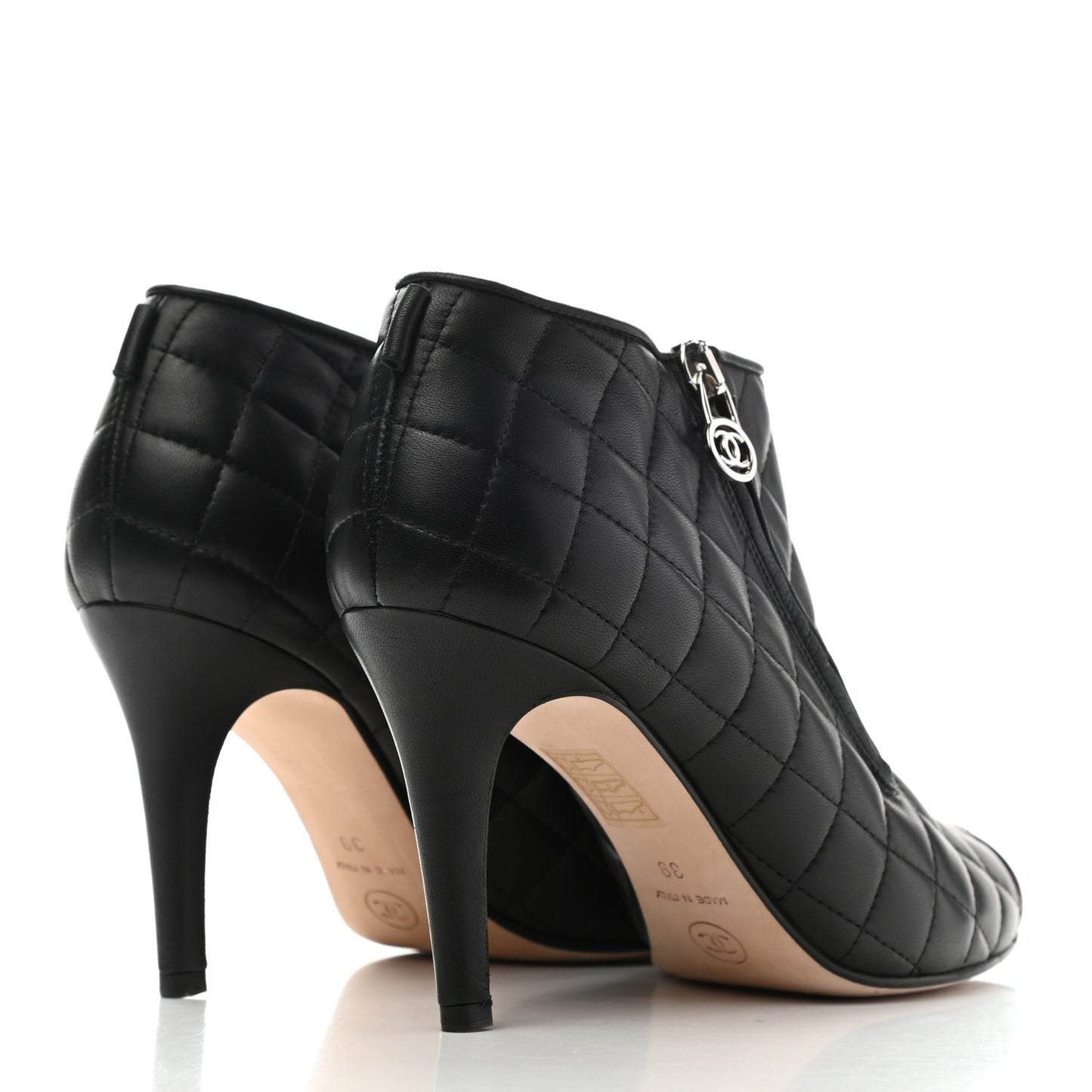 Calfskin Quilted Cap Toe Short Boots 39 Black