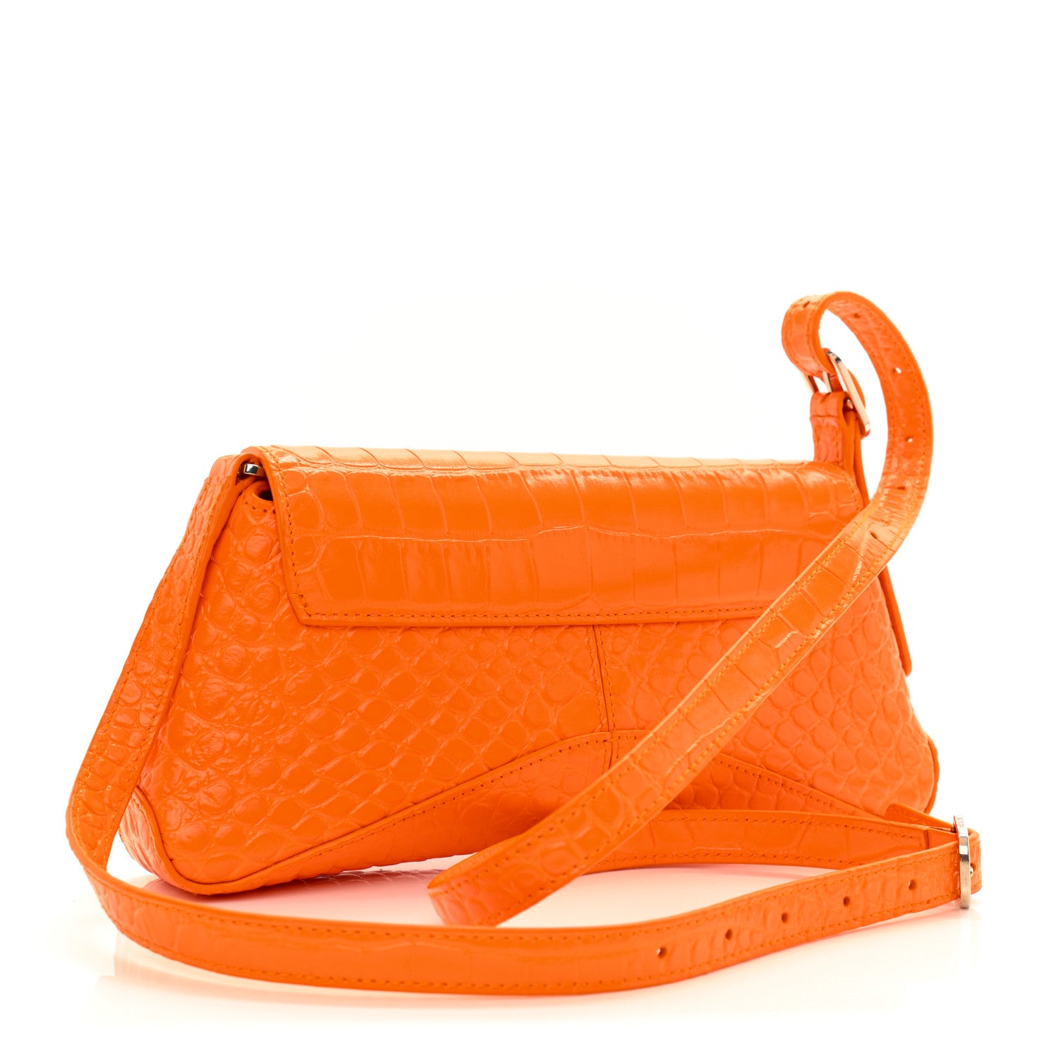Balenciaga Shiny Super Supple Calfskin Crocodile Embossed Small XX Flap Stretch Bag Pop Orange 3 of 11