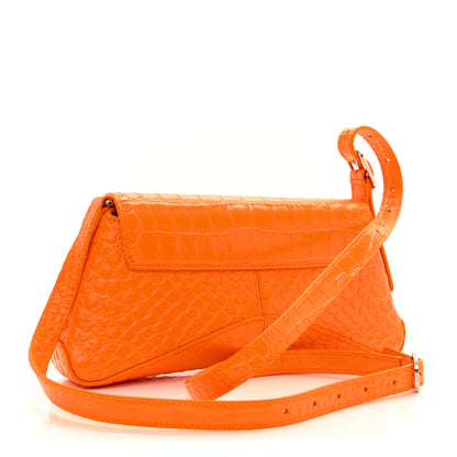 Balenciaga Shiny Super Supple Calfskin Crocodile Embossed Small XX Flap Stretch Bag Pop Orange 3 of 11