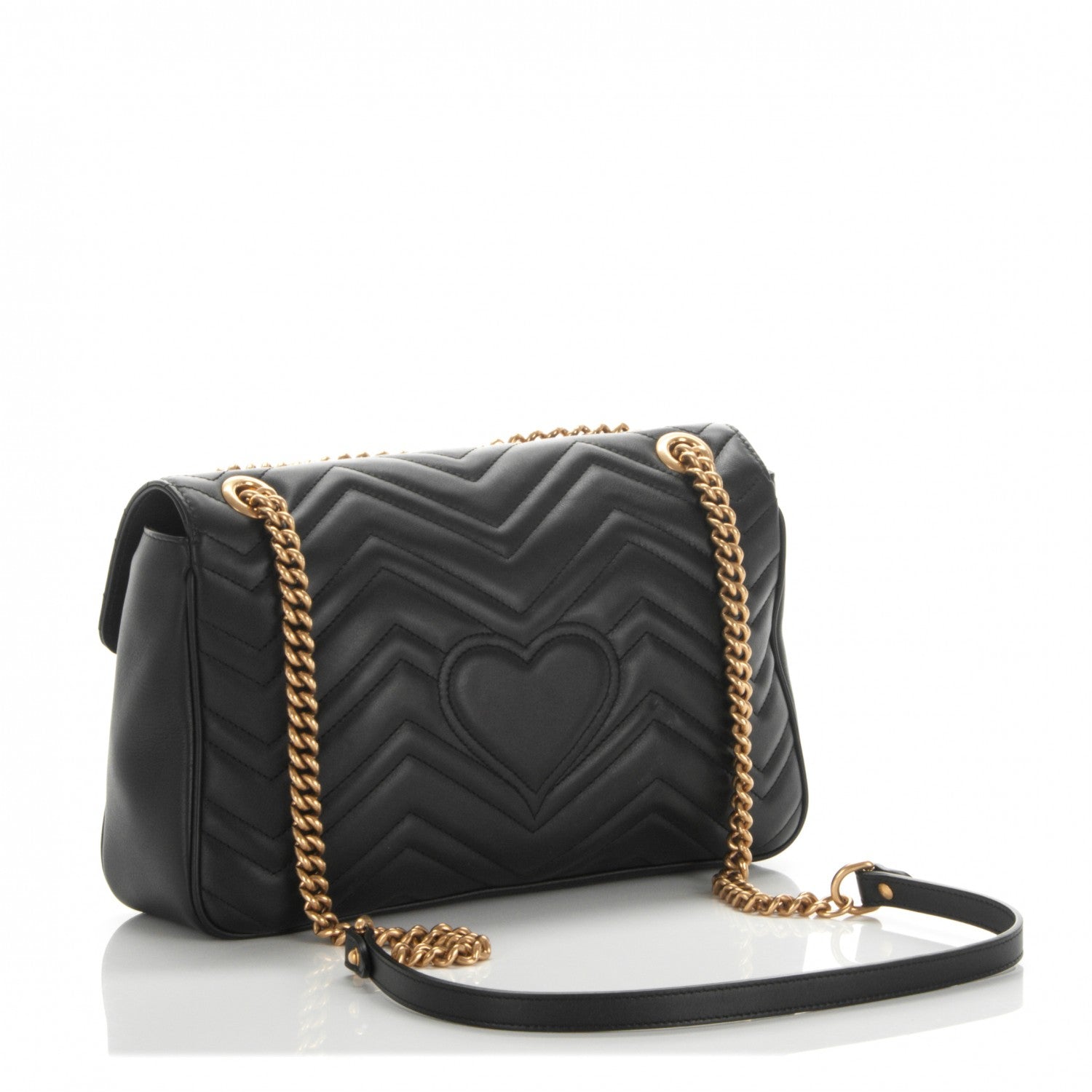 Gucci Calfskin Matelasse Medium GG Marmont Shoulder Bag Black 4 of 7