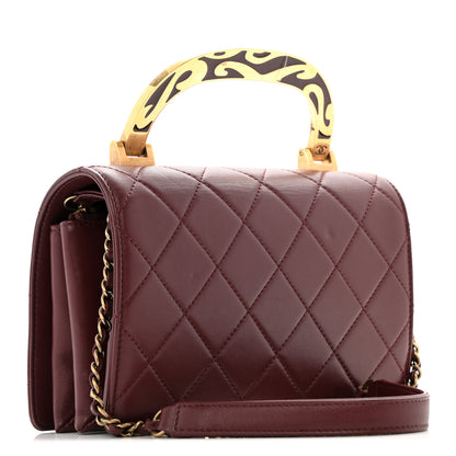Chanel Iridescent Sheepskin Quilted Enamel Top Handle Bag Burgundy 3 of 16