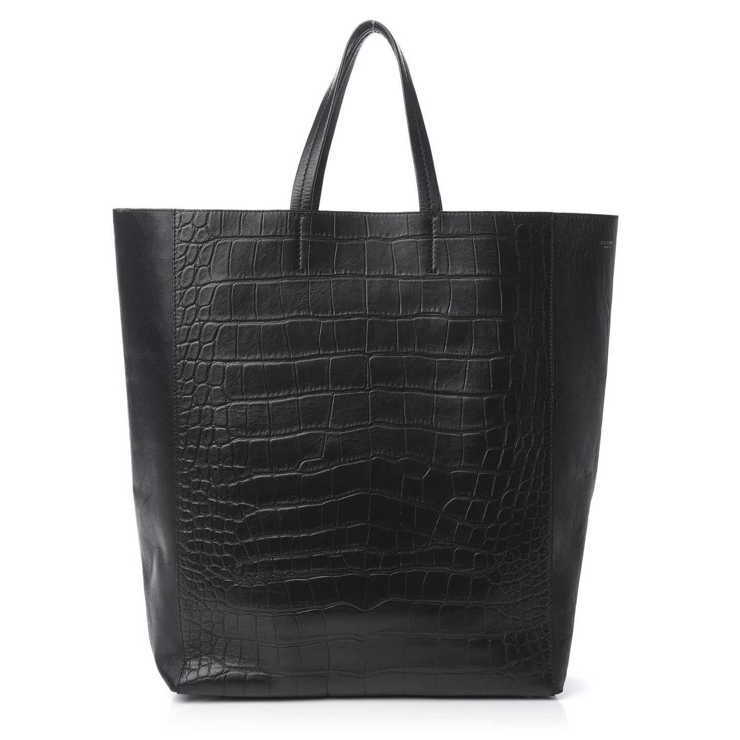 Lambskin Crocodile Embossed Vertical Cabas Black