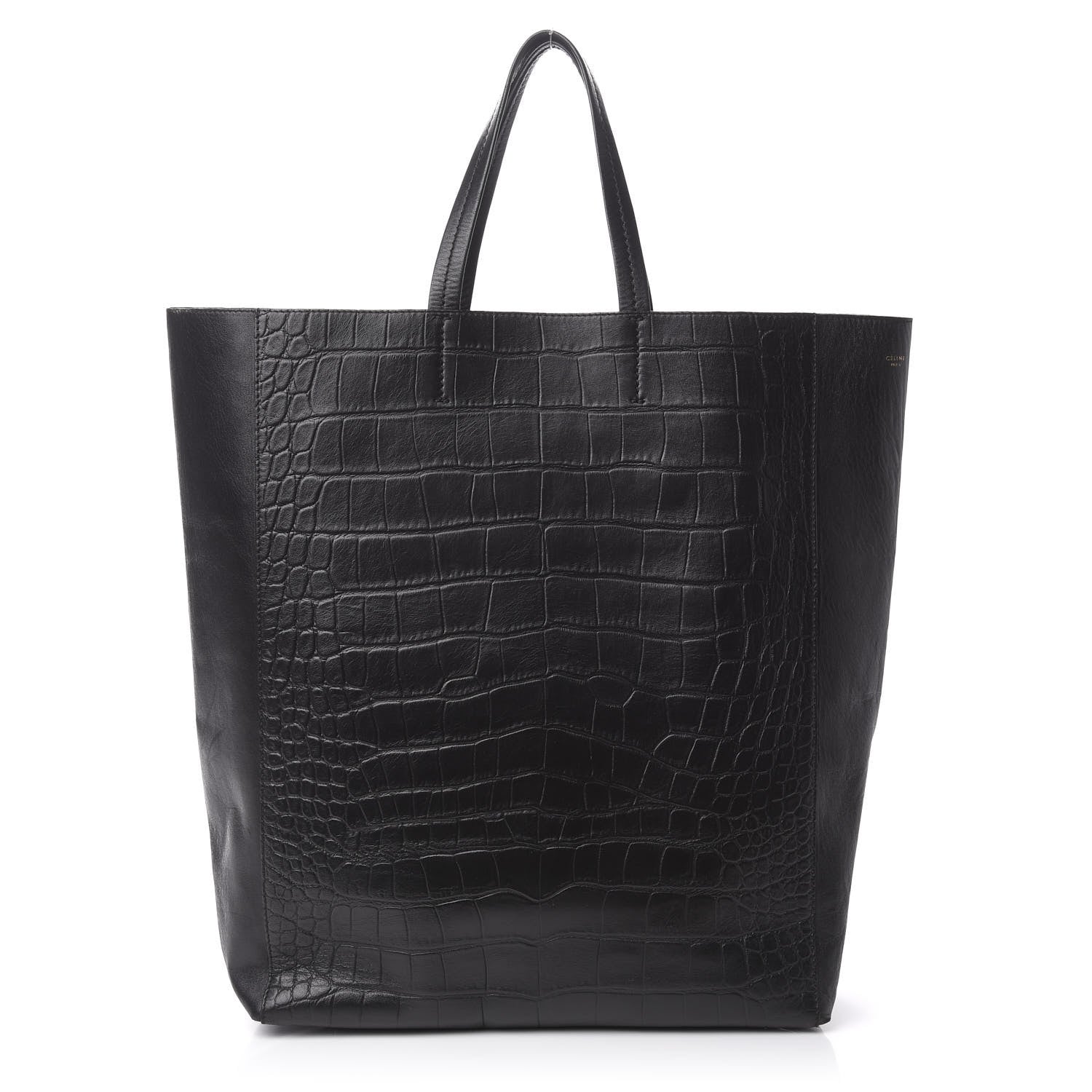 Celine Lambskin Crocodile Embossed Vertical Cabas Black 1 of 12