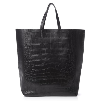Celine Lambskin Crocodile Embossed Vertical Cabas Black 1 of 12