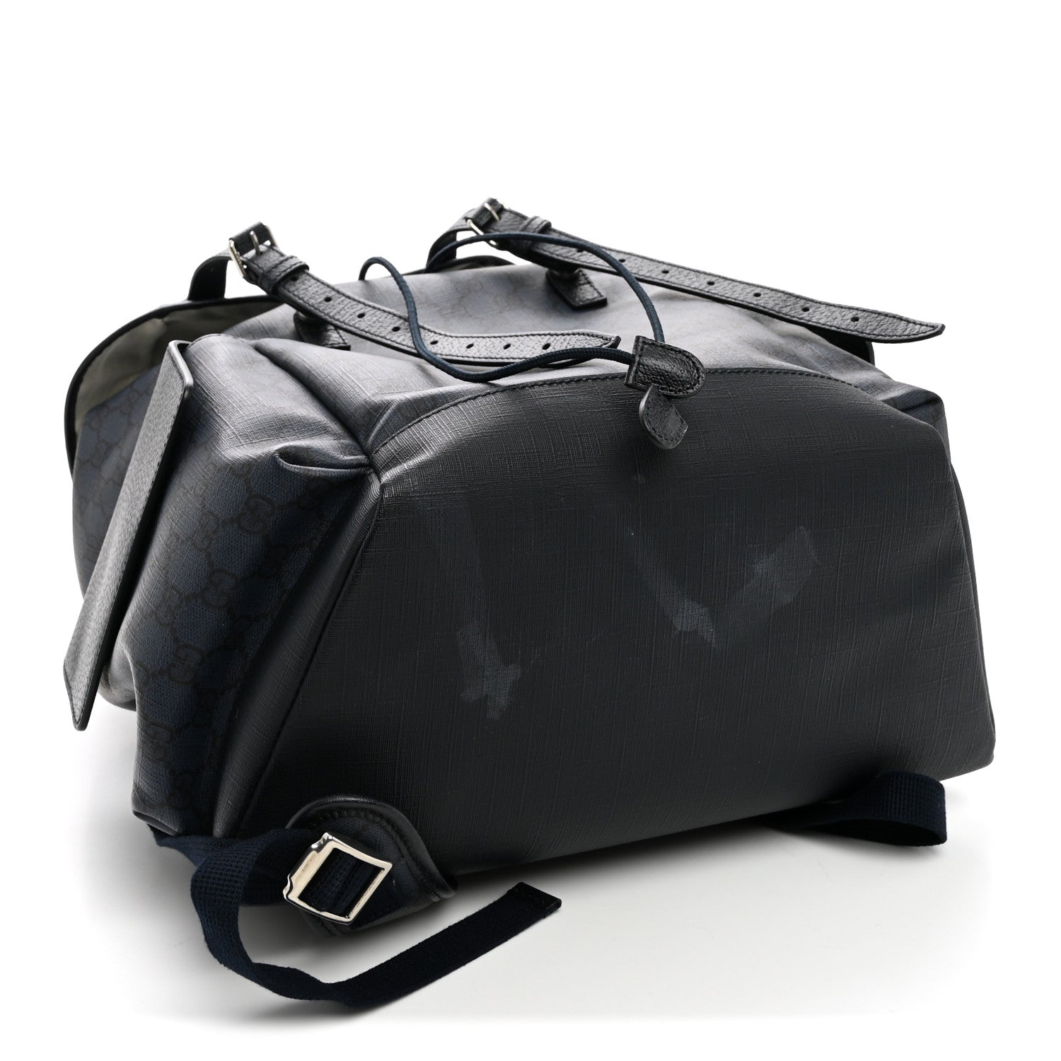 Gucci GG Supreme Monogram Textured Dollar Calfskin Medium Ophidia Double Buckle Backpack Blue Dark Blue Black 4 of 10