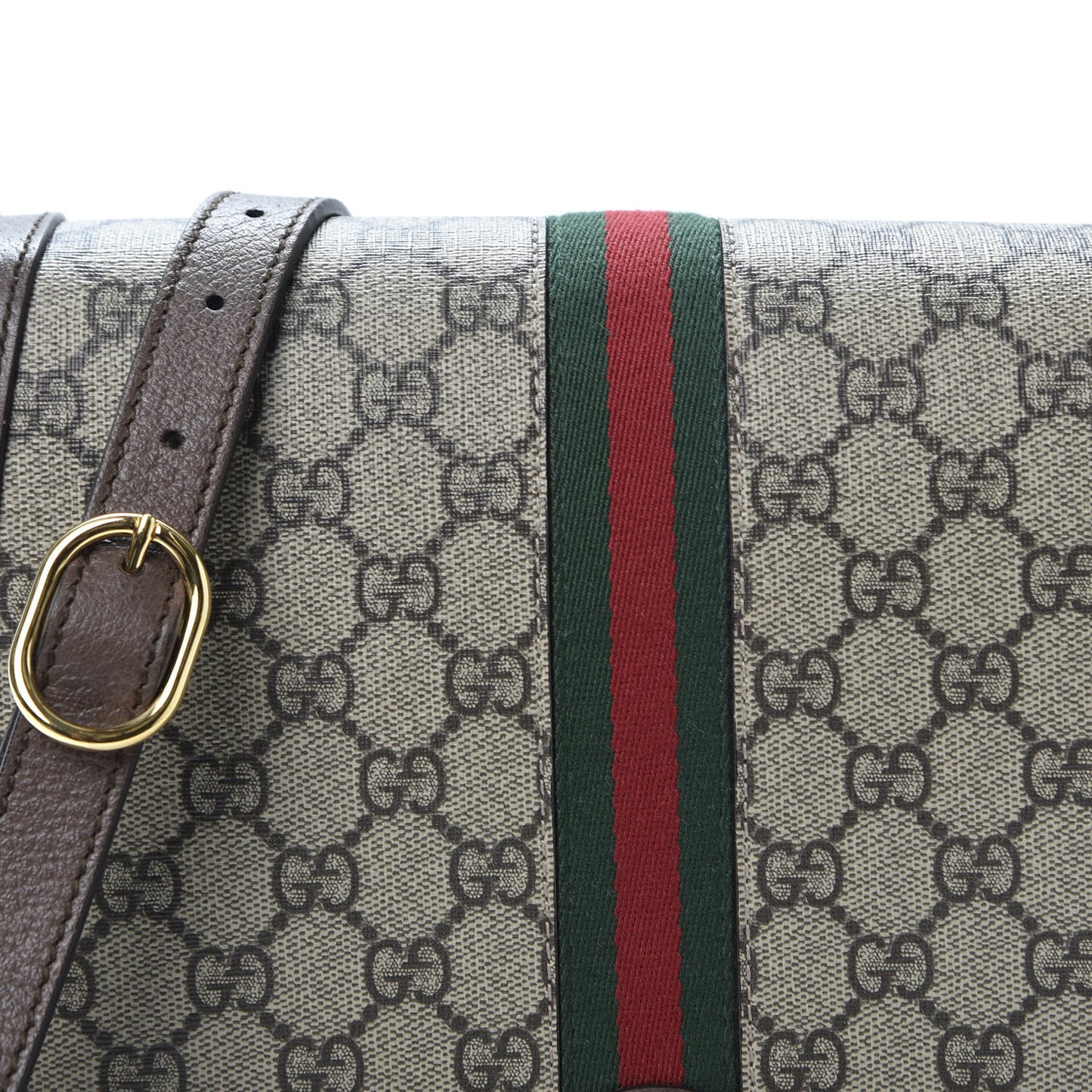 GG Supreme Monogram Web Small Ophidia Flap Messenger Bag Brown