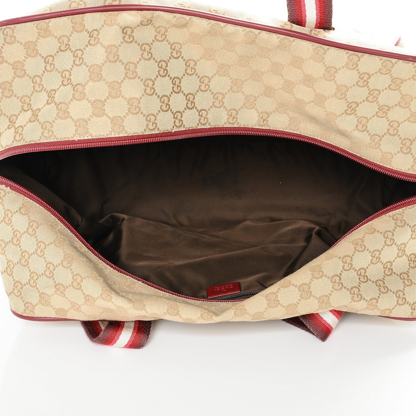 GG Monogram Web Medium Collapsable Carry On Duffle Beige Red