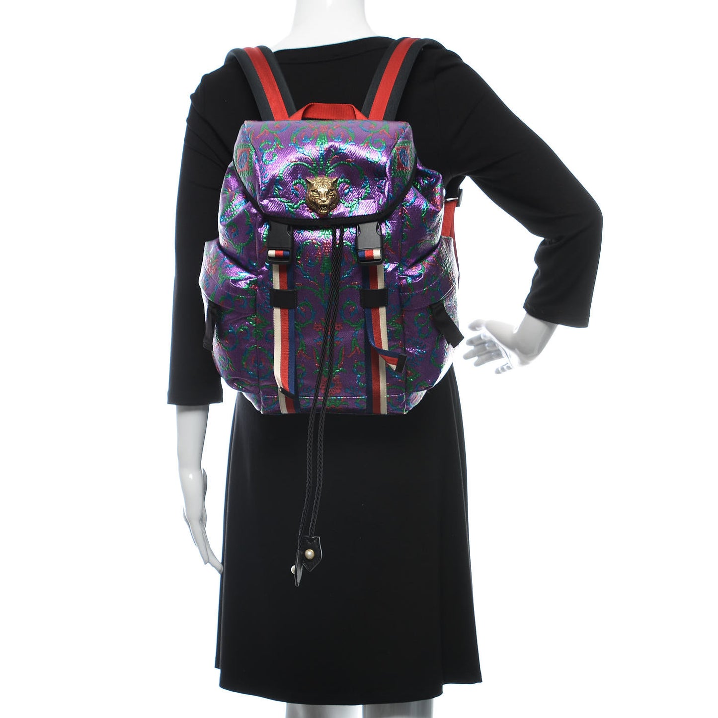 Brocade Web Small Double Buckle Backpack Multicolor