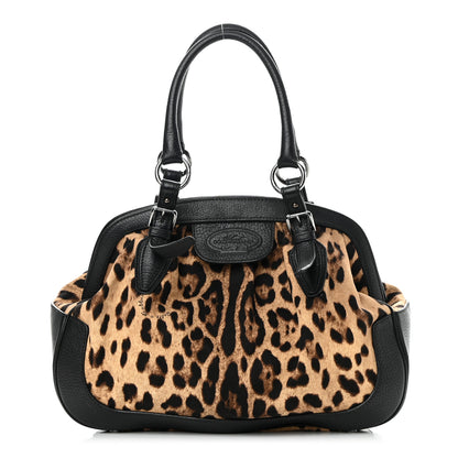 Dolce & Gabbana Calfskin Canvas Leopard Print Animalier Shoulder Bag Black 1 of 23