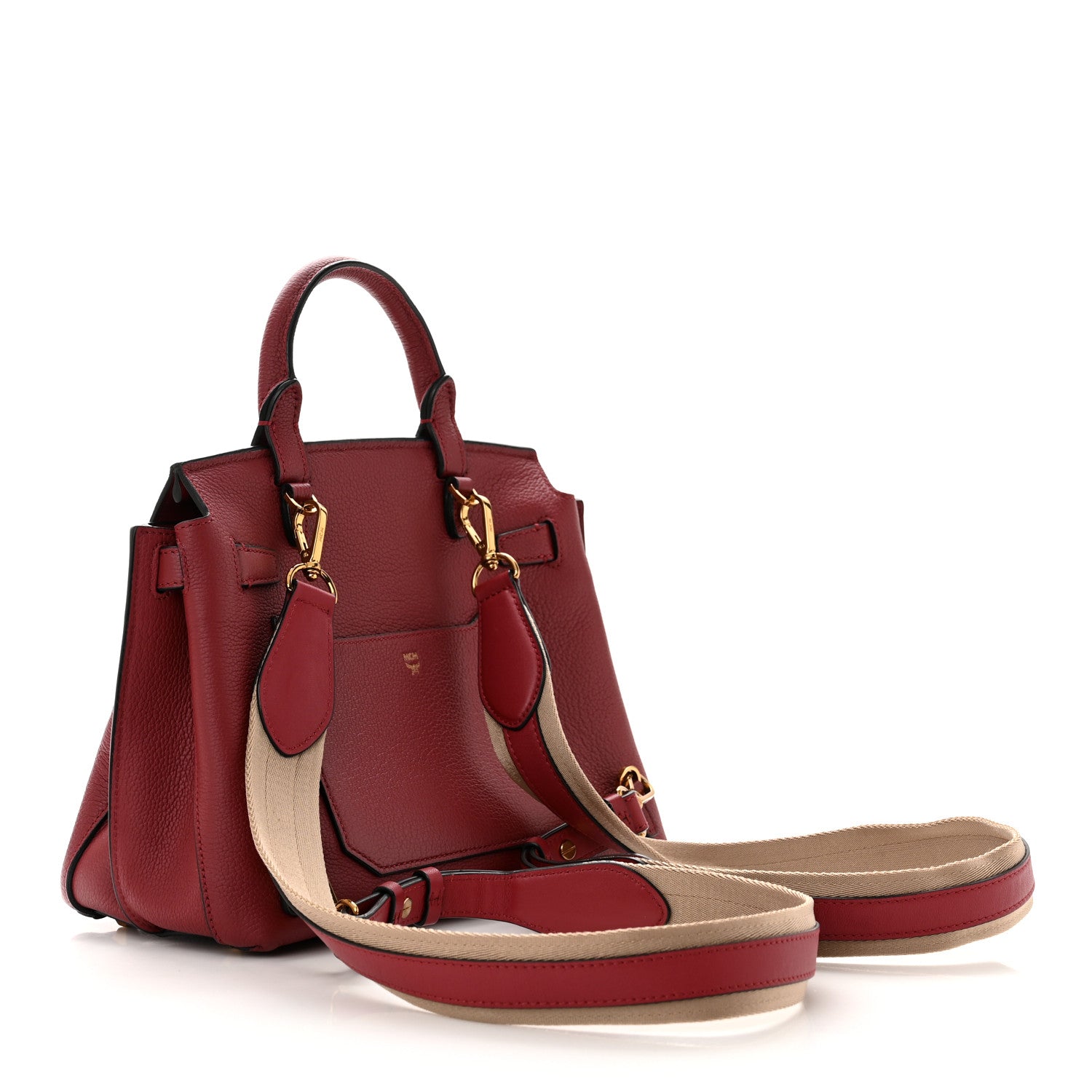 MCM Grained Calfskin Medium Milla Convertible Backpack Scooter Red 2 of 13