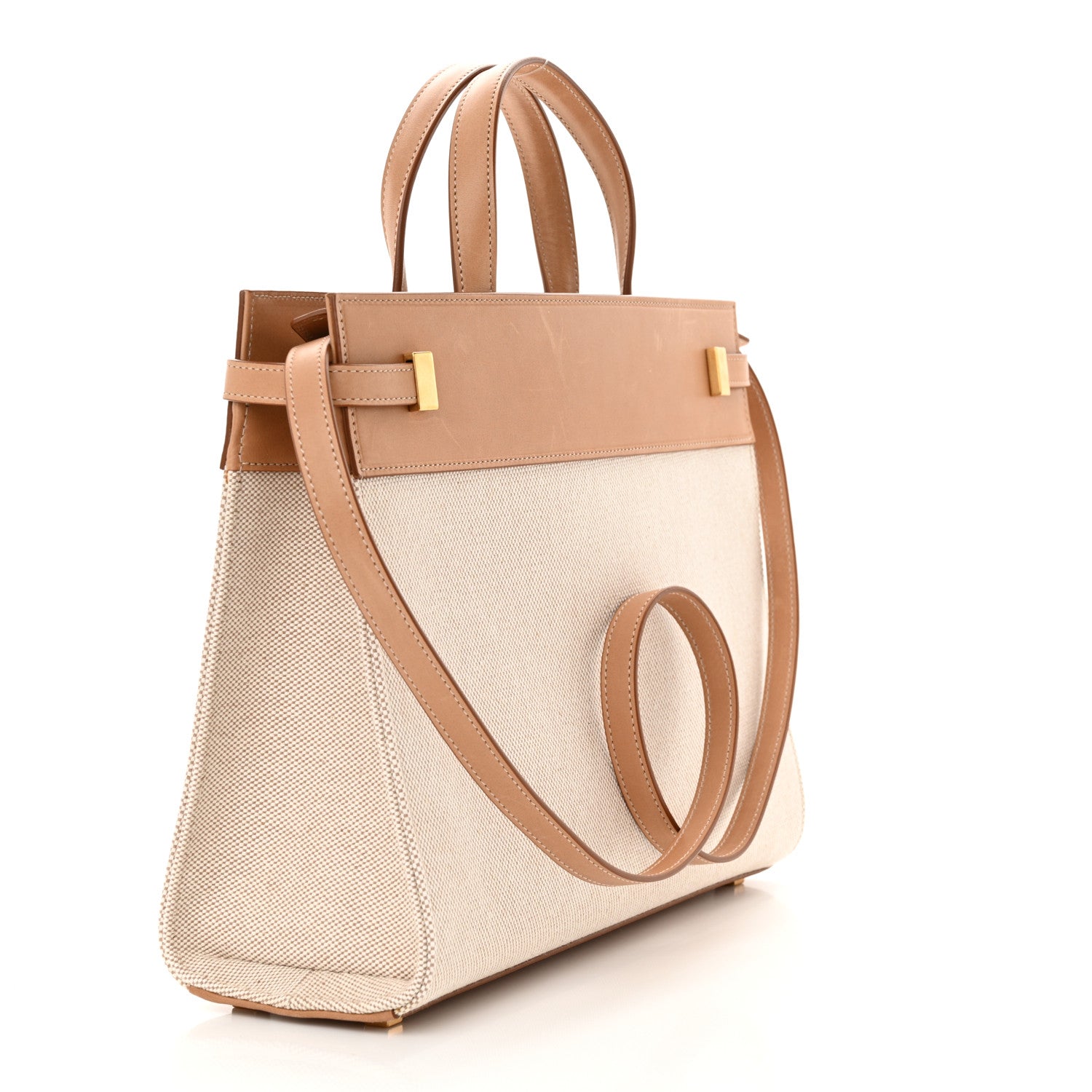 Saint Laurent Canvas Calfskin Medium Manhattan Shopper Tote Natural Brown 3 of 11