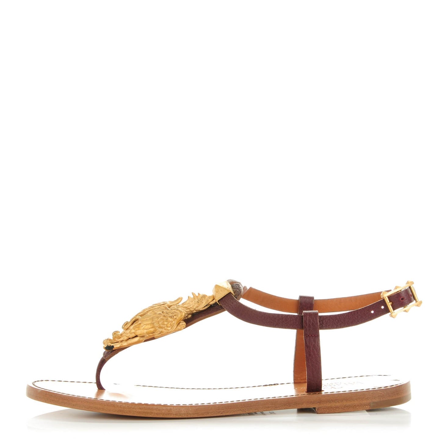 Grained Calfskin Gryphon Slingback Flat Thong Sandals Rubin