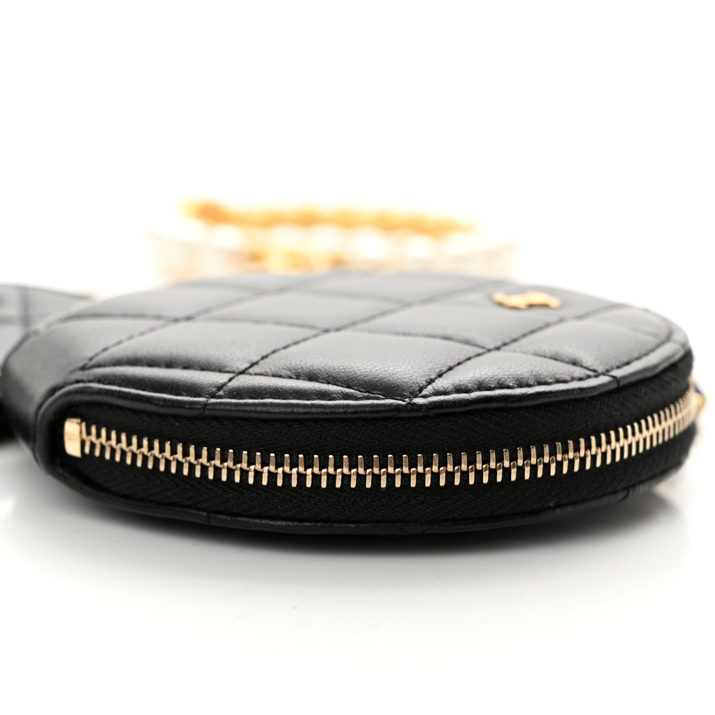 Pearl Lambskin Pearl Crown CC Wristlet Multi Pouches Black
