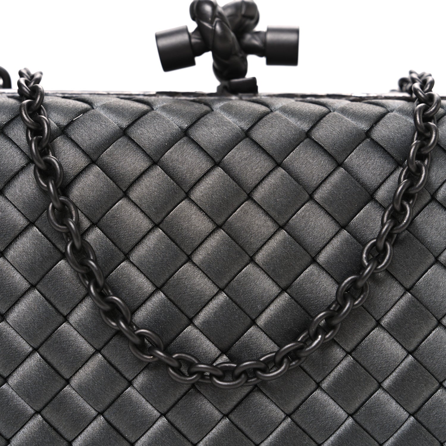 Bottega Veneta Satin Ayers Intrecciato Chain Knot Clutch Grey 7 of 10