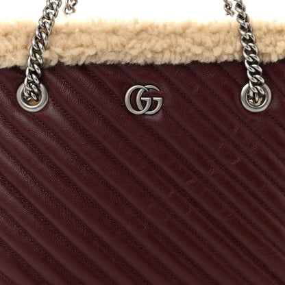 Gucci Azalea Calfskin Matelasse Diagonal Shearling Medium GG Marmont Shoulder Tote Bordeaux Sand Desert 8 of 10