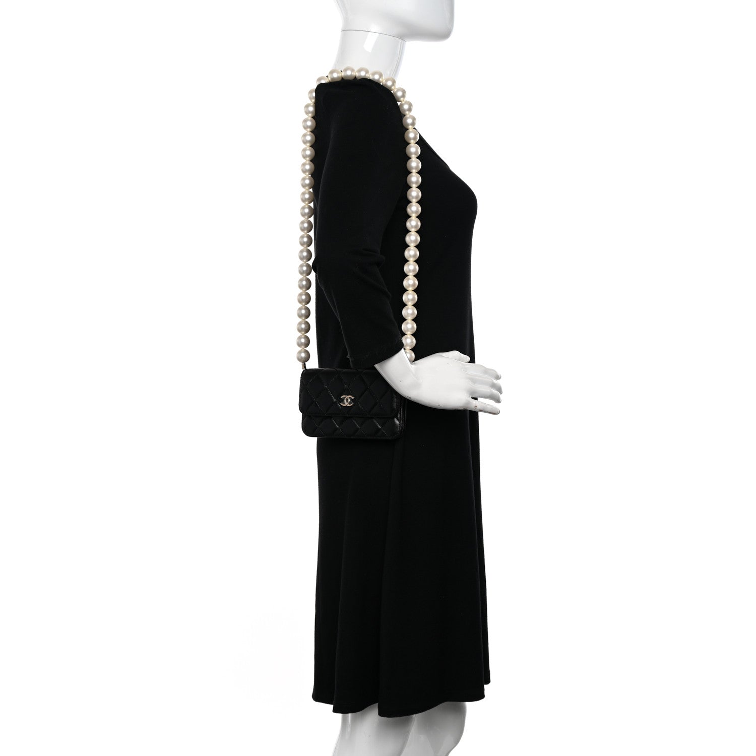Chanel Calfskin Quilted Maxi Pearls Clutch With Chain Black 2 of 15