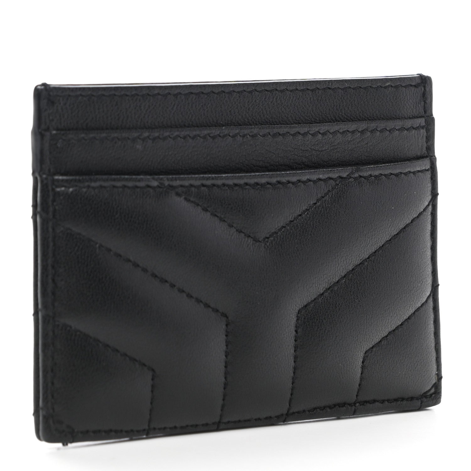 Saint Laurent Calfskin Y Quilted Monogram LouLou Credit Card Case Black 3 of 7