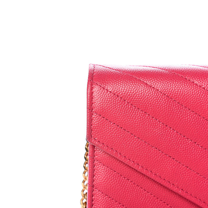 Saint Laurent Grain De Poudre Matelasse Chevron Monogram Chain Wallet Rose Clair 9 of 12