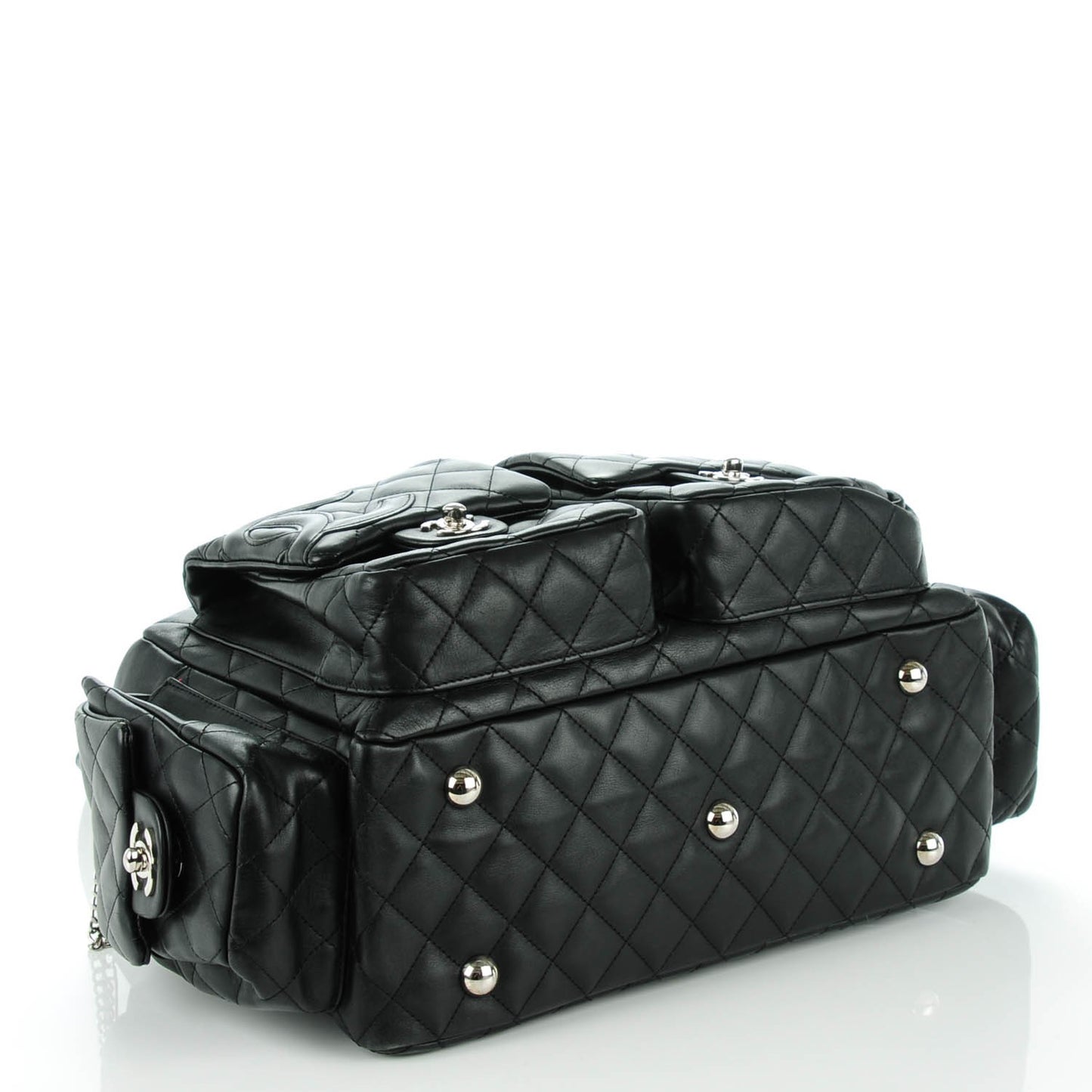 Calfskin Quilted Large Cambon Multipocket Reporter Black