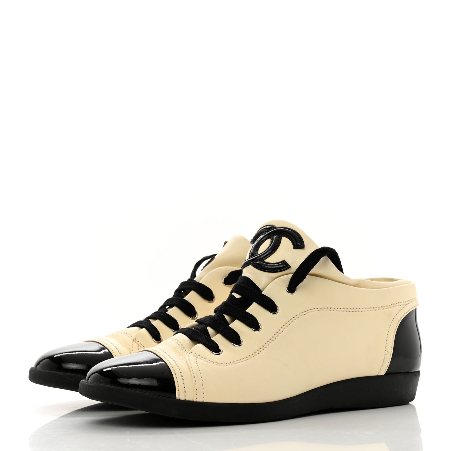 Lambskin Patent Calfskin CC Sneakers 38.5 White Black