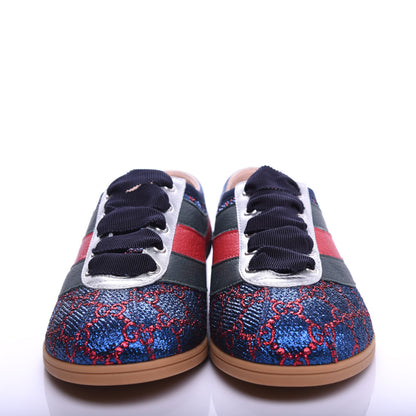 Gucci Lurex Calfskin Web GG Monogram Womens Falacer Sneakers 37 Iridescent Blue Iridescent Red Silver 4 of 11