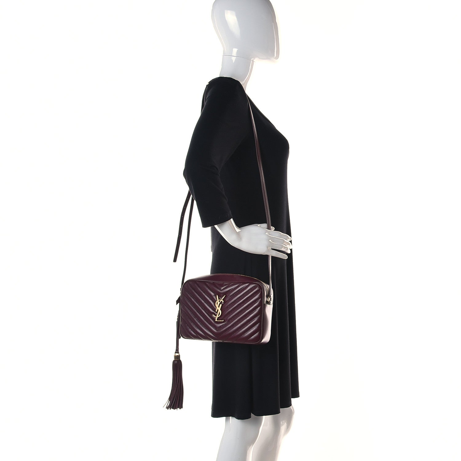 Saint Laurent Calfskin Matelasse Monogram Lou Camera Bag Dark Legion Red 2 of 11