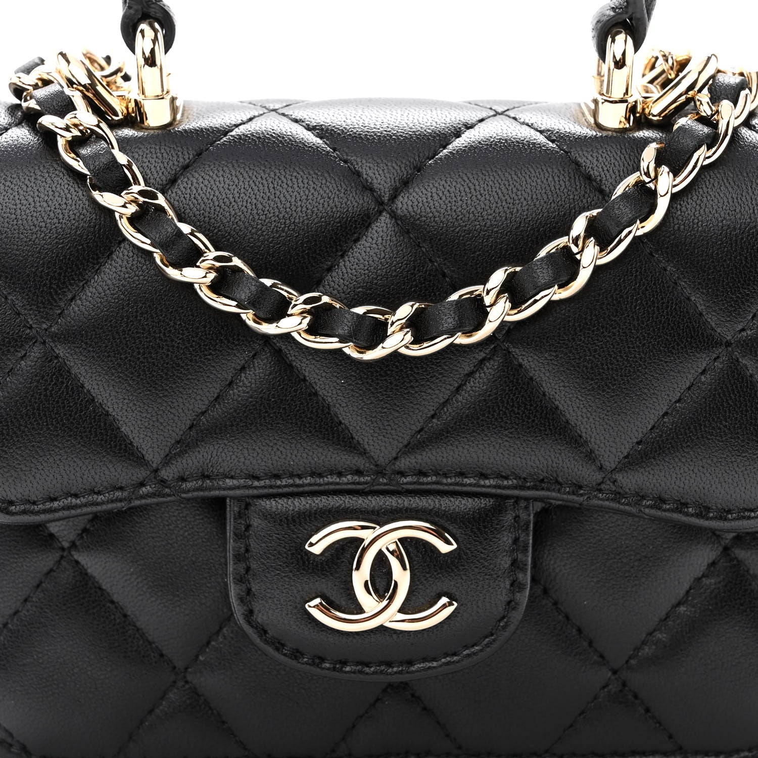Chanel Lambskin Quilted Top Handle Flap Coin Purse With Chain Black 9 of 12