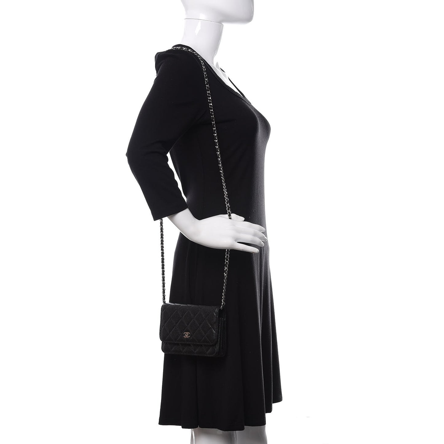 Caviar Quilted Mini Wallet On Chain WOC Black