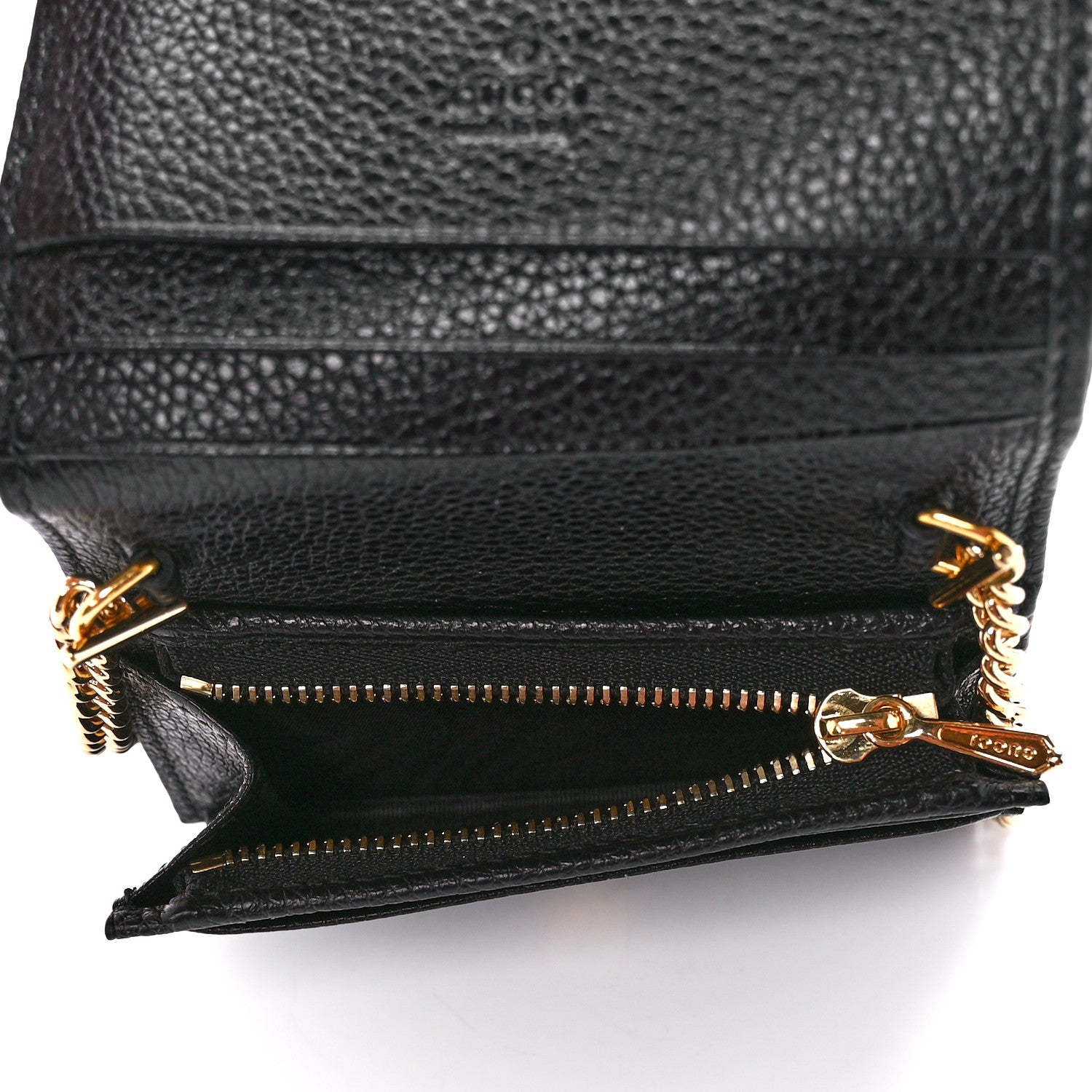 Gucci Grainy Calfskin Zumi Chain Card Case Wallet Black 5 of 12