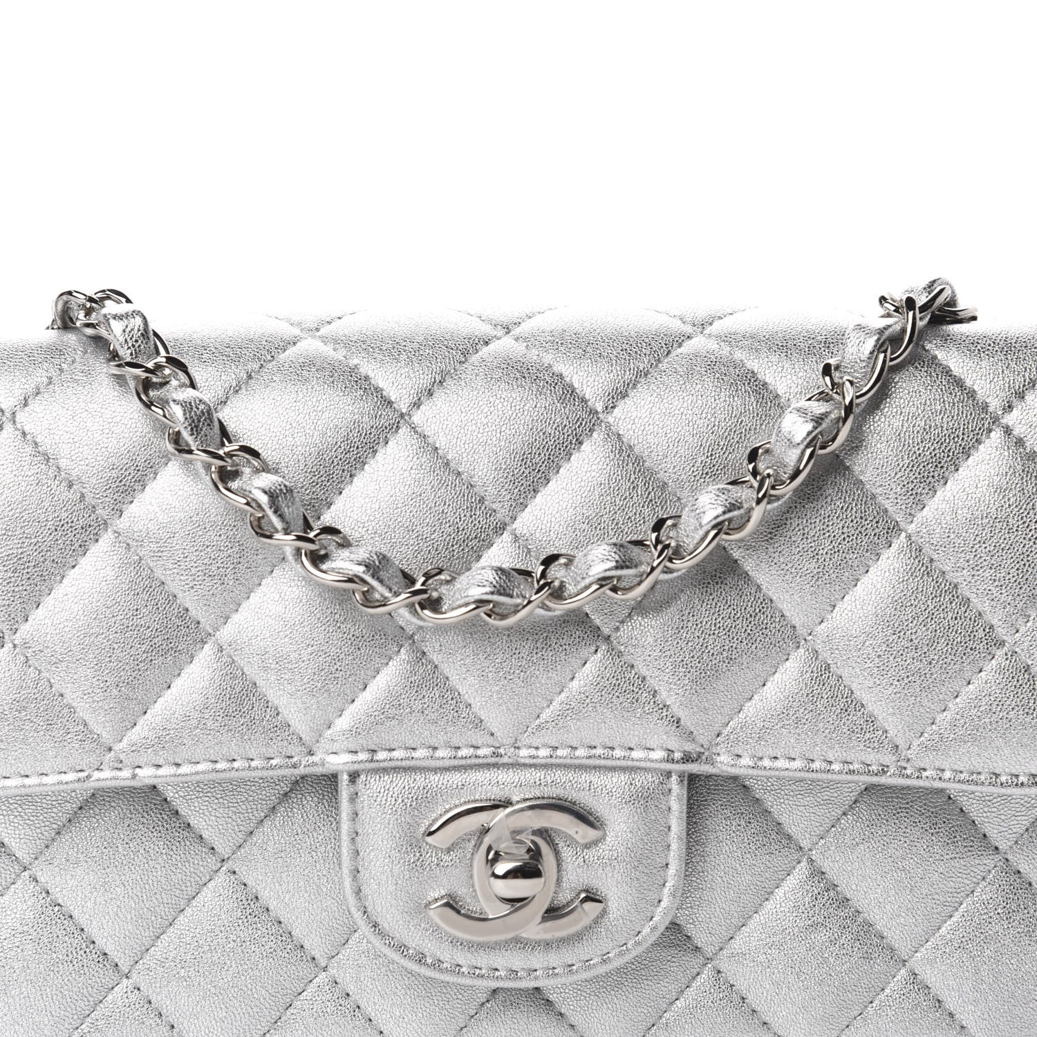Chanel Metallic Lambskin Quilted Mini Rectangular Flap Silver 10 of 11