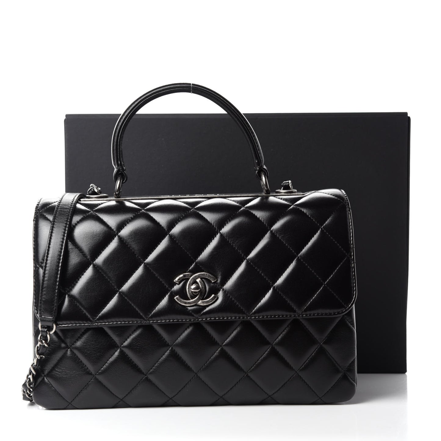 Lambskin Quilted Medium Trendy CC Flap Dual Handle Bag Black