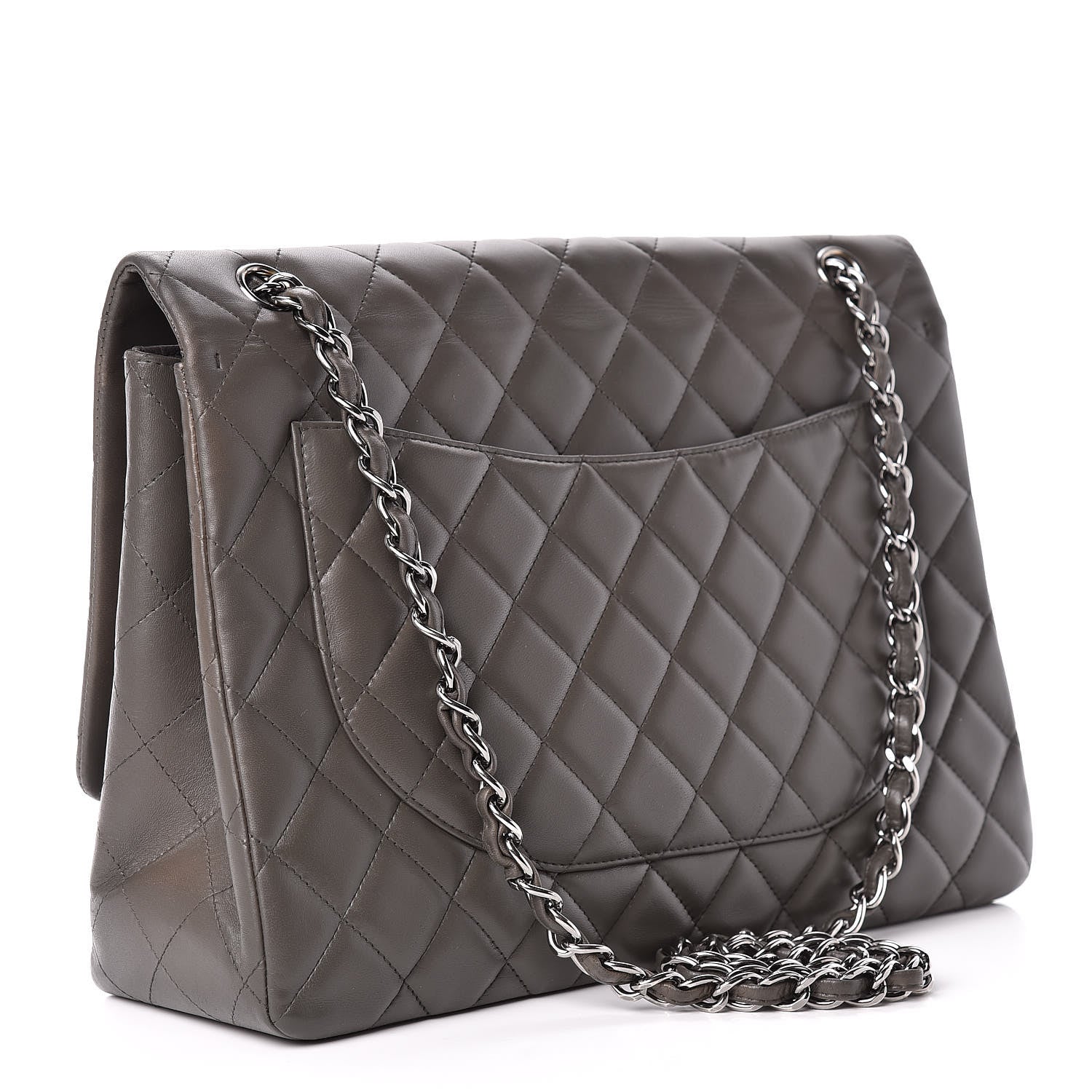 Chanel Lambskin Quilted Maxi Single Flap Dark Grey 3 of 15